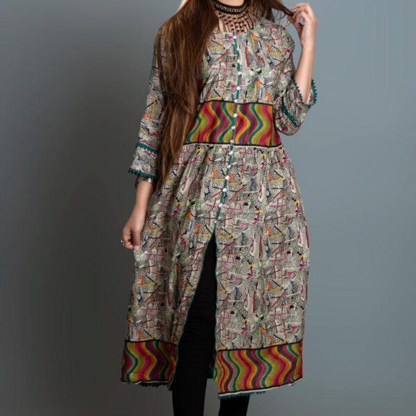 Stitched Lawn Long Frock D-809