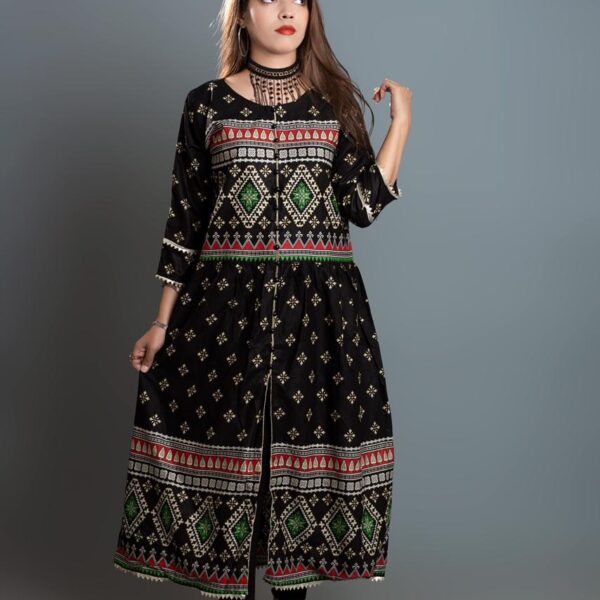 Stitched Lawn Long Frock D-802