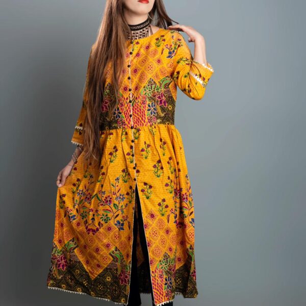 Stitched Lawn Long Frock D-807